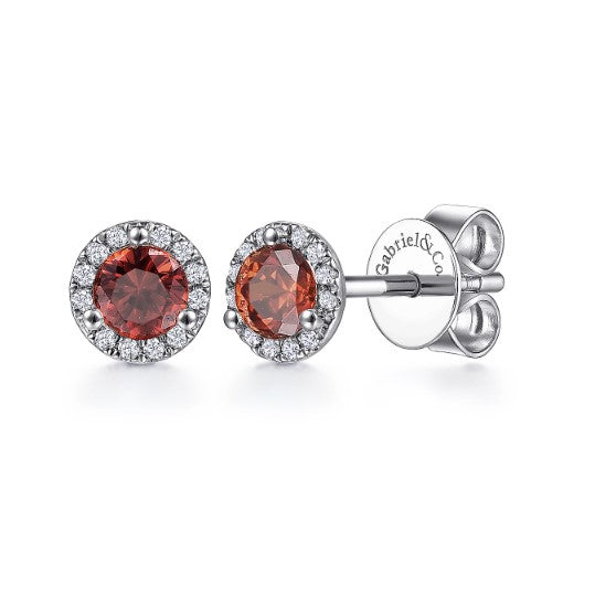 14K yellow Gold Garnet and diamond popular stud Earrings