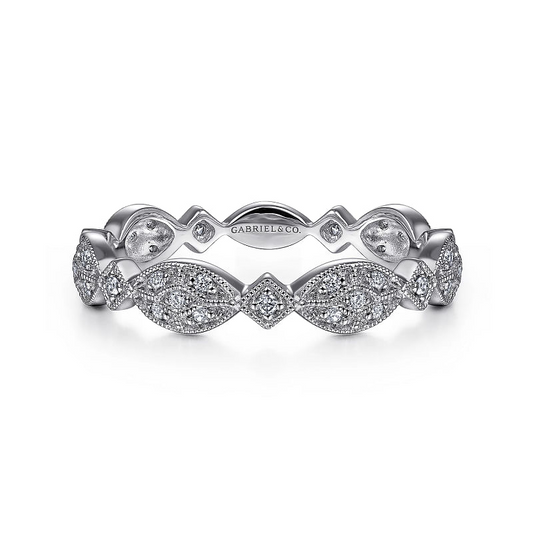 14K White Gold Marquise Station Cluster Diamond Stackable Ring