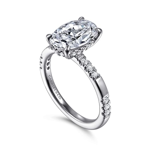 14K White Gold Oval Diamond Engagement Ring
