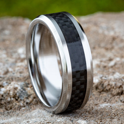 Comfort-Fit Black Carbon Fiber Wedding Band